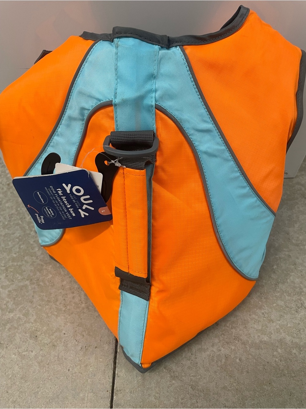 YOULY The Beach Bum Dog Flotation Vest Life Jacket Orange Blue Reflective Size L